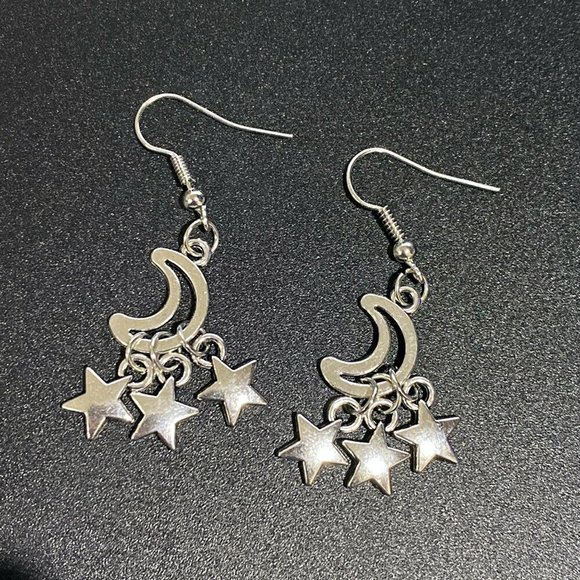 Moon & Stars Silver Earrings - Picture 3 of 4